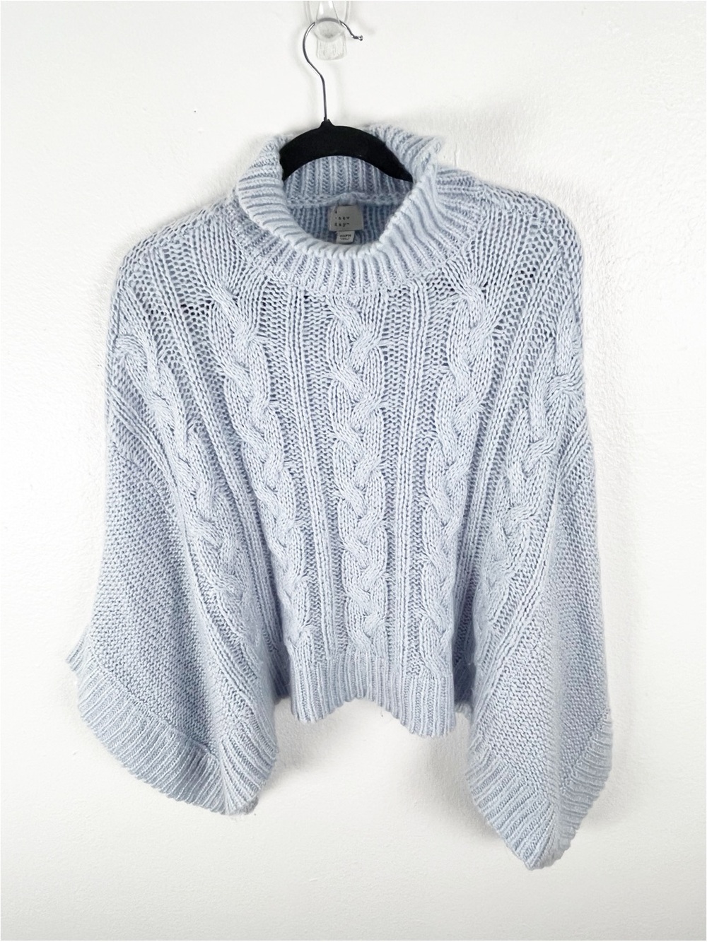 A NEW DAY Blue Chunky Knit Mock Neck  Poncho Sweater OSFM Casual Neutral Boho